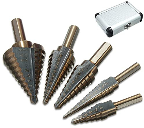 HSS 4241 5-teiliges Zoll-HSS-Kobalt-Stufenbohrer-Set Mit Mehreren Löchern, 50 Größen, Metallbohrwerkzeug Für Metall, Mit Aluminiumbox