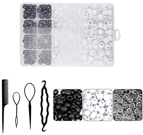 QINERSAW 240 Stück DIY Haarperlen Haarschmuck Perlen Bart Perlen Geflochtene Haarperlen Haarschmuck Dreadlock Perlen Partys Hochzeit mit 4 Haar Wergzeug