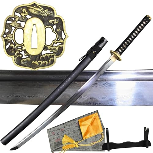 Samurai Katana Schwert Scharf Echt Lehm Gehärtet Damaszener Stahl Hochwertige Handarbeit
