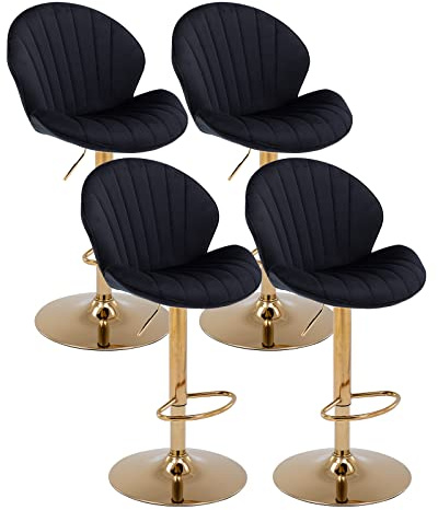 chairus Barhocker Samt Drehbar Höhenverstellbar Fußstütze 2er Set Schwarz | Samt-Bezug, 360° drehbar, höhenverstellbar, mit Fußstütze, für Küche, Theke