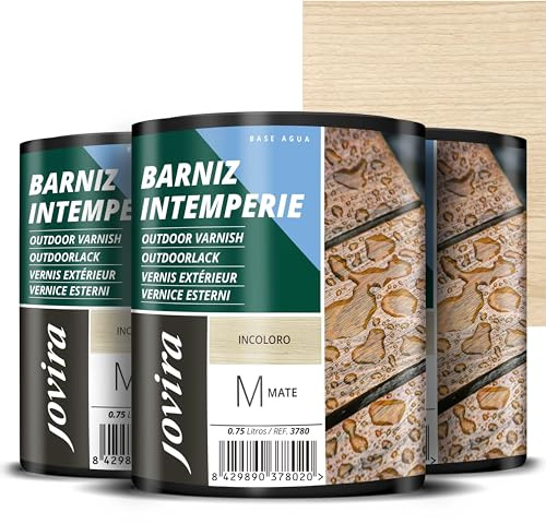 JOVIRA PINTURAS Barniz Intemperie al Agua, para el cuidado y la decoración de maderas en exterior. (3x750 Mililitros, Mate) H-26-3