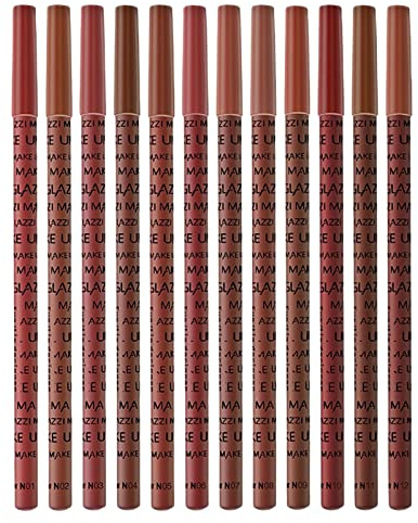 Set di matite per labbra, 12 colori assortiti Matite morbide per trucco labbra naturale Matite labbra in velluto impermeabili e di lunga durata, matite labbra naturali, matite rossetto ad alta pigment