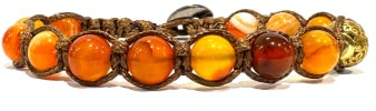 Samsara Bracciale Tibetano Shamballa con Agata Arancione Striata e Filo in Cotone Cerato Marrone Regolabile Uomo Donna Accessorio Artigianale Stile Etnico Elegante Unisex