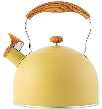 Bollitore a fischio – 2,5 l bollitore d'acqua in acciaio inox, bollitore per tè retrò con manico in legno, bollitore per tè sul fornello, bollitore fischiante per fornello a g,per tè e caffè
