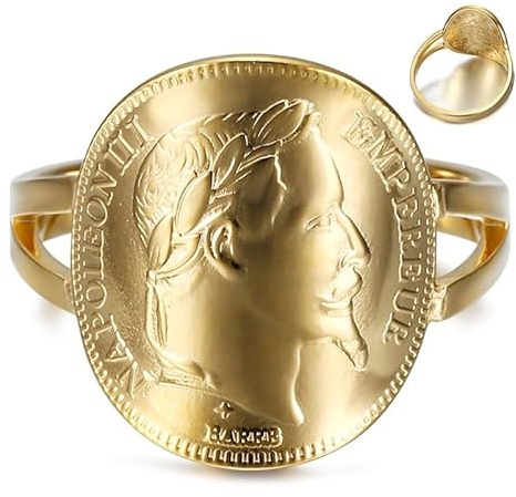 BOBIJOO Jewelry - Bague pièce Réplique 20 FR Napoléon III Acier Inoxydable Or - 66 (11 US)