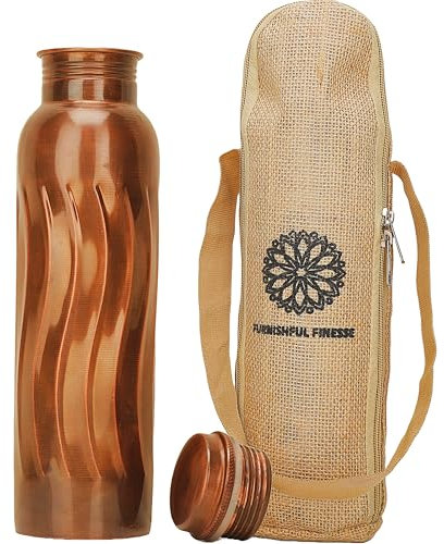 FURNISHFUL FINESSE Kupfer-Wasserflasche zum Trinken, 940 ml, antike Flasche aus reinem Kupfer für Fitnessstudio, Büro, Wandern, Outdoor