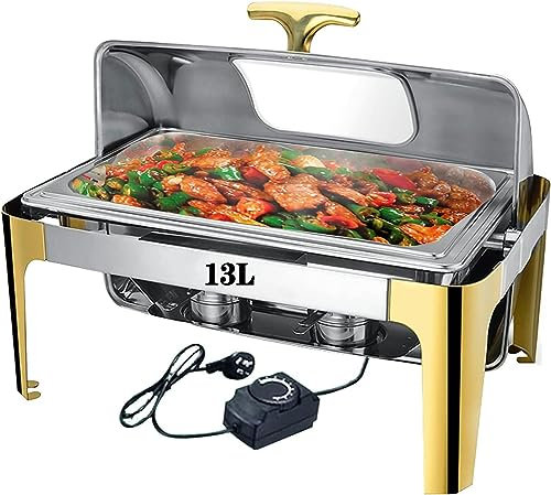 FLTRGO Chafing Dish Buffet, 9L/13L Calientaplatos de Buffet de Acero Inoxidable, Chafing Dish Electrico para Hotel Fiesta y Cocina, Temperatura Ajustable 30-85 ℃