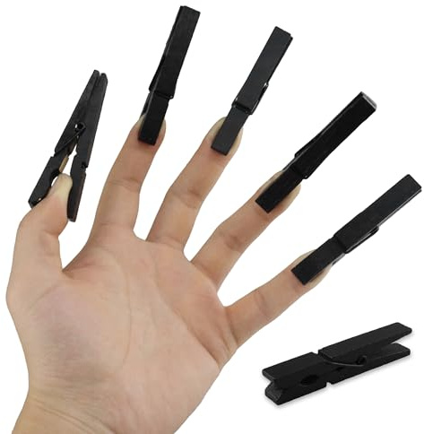 HEEHEE Confezione da 24 mollette da bucato in legno nero, con impugnatura a molla, resistenti, struttura in legno naturale, multiuso, per artigianato, lavanderia e foto (nero, 7,2 x 1 cm)