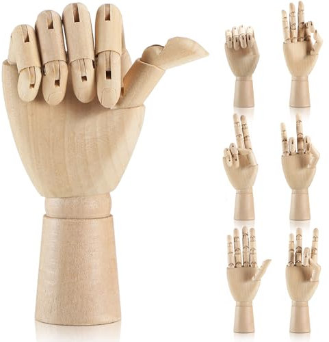 Menkxi 6 Stück Holz-Handmodell 18 cm Schaufensterpuppe Hand zarte Handskulptur Zeichnung Modellfigur Kunst Schaufensterpuppe Figur Holz Handskulptur für Kunst Zeichnung Malerei Display (enger Stil)