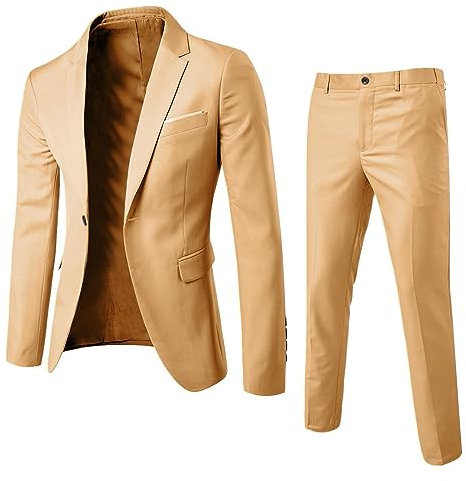 Caxndycing Tuta da uomo per lavoro, tempo libero, slim 2 pezzi/3 pezzi, tuta da uomo, sportiva, economica, per matrimonio, business, feste, gilet e pantaloni, 2#kaki, 3XL