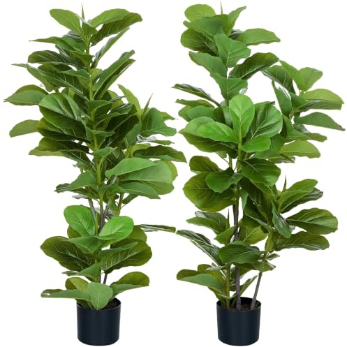 HOMCOM Lot de 2 Plantes Artificielles Intérieures 110 cm Figuier Lyre Vert
