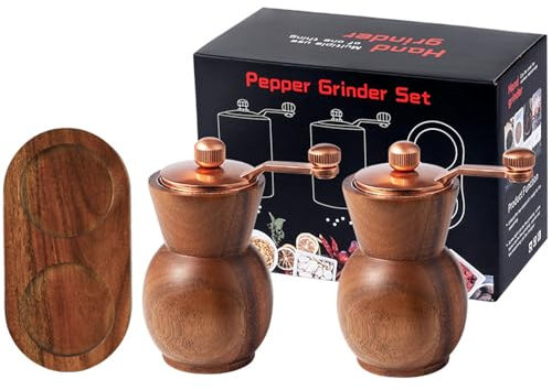 AADDFDD Kleine Pfeffermühle aus Akazienholz, mit Griff, Vintage-Pfeffer- und Salzmühlen, nachfüllbare Gewürzmühle (10,2 cm)