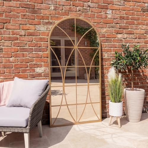 CHARLES BENTLEY Madrid Arch Mirror Durable, Weather Resistant, Shatterproof, Wall Mounted Accent Mirror Décor For Garden, Iron, Aluminium (180x90cm)
