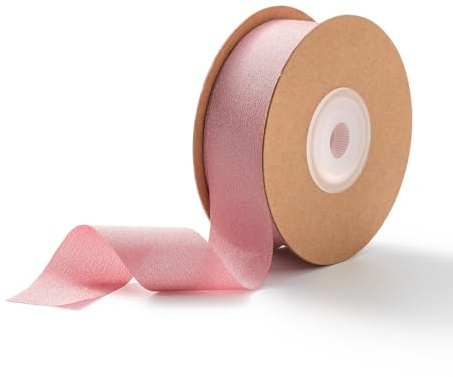 AOKSUNOVA Rosa Schleifenband,Geschenkband 25 mm x 23 m,Altrosa Seidenband,Band Hochzeit Chiffonband
