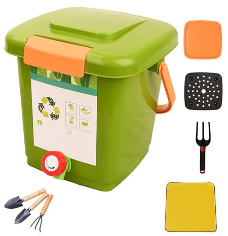 avec Robinet pour Collecter Le Liquide De Compost Composteur De Jardin 2/2,6/4/5 Gallons Facile à Nettoyer avec Le Couvercle D'étanchéité Composteur Balcon,Style1(8L)-1Set