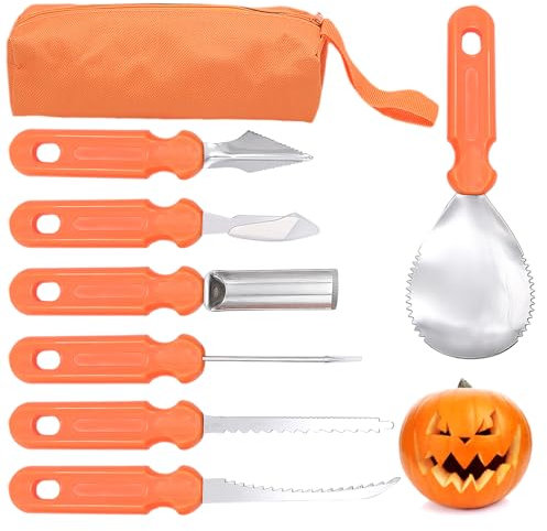 Cisolen Juego de 7 piezas para tallar calabaza, juego de tallado de calabaza para Halloween, decoración de acero inoxidable, herramientas de tallado de calabaza, herramientas de tallado de calabaza