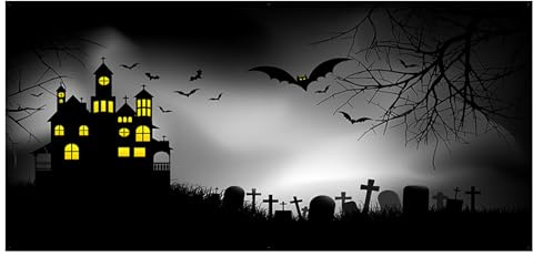 Halloween Garten Garage Aussen Deko Stoff Banner, Halloween Dekorationen Horror Hintergrund Banner Extra Groß, Halloween Eve Garten Drinnen Draußen Party Deko (H, 210 * 480CM)