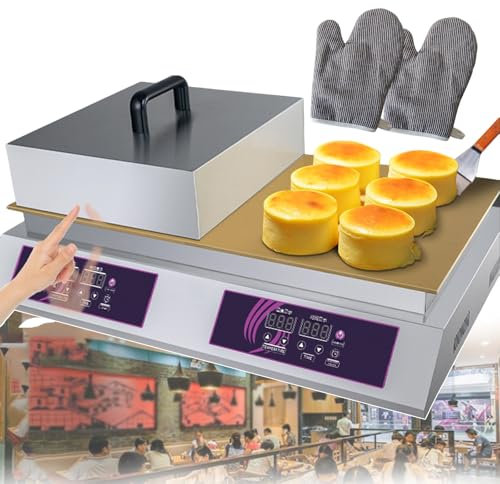 forplubossmmp Stainless Steel Souffle Maker with Digital Display Screen, Electric Pancake & Waffle Maker, Countertop Heating Platen Grill for Bakeries Restaurants 60-240°C Adjustable Temperature