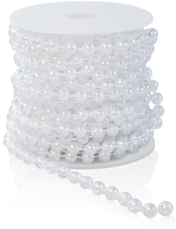 10m Perlengirlande, 8mm Pearl Kette Perlenband Perlenkette Deko Girlande Kunstperlen, Hochzeit Perlenschnur für Hochzeits Partydeko Geburtstag Taufe Tisch Deko DIY Handwerk (Transparent)