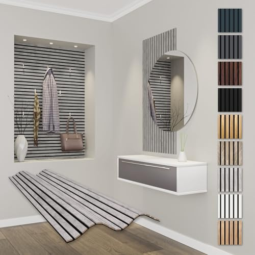 HEXIM Panneaux Acoustiques 118x60cm - Paroi à Lamelles Flexible Bois MDF Panneaux Muraux Revêtement à Lamelles Revêtement Mural (1 panneau / 0,708 m² Chicago Concrete - APF10)