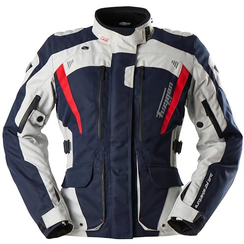 Furygan Damen Apalaches Lady Evo Ganzjahres-Motorradjacke-Wasserdicht, Atmungsaktiv-D3O-Protektoren-Herausnehmbares Thermofutter-12 Taschen, Blau-Perlrot, M