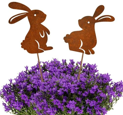 Scinzene Osterhasen Gartenstecker 2 Metall Osterhasen Als Rostige Gartendeko Optik, Edelrost Metall Hasen Roststecker Bauernhof Frühling Deko, Osterhase Deko Outdoor Wetterfest Ostern Deko
