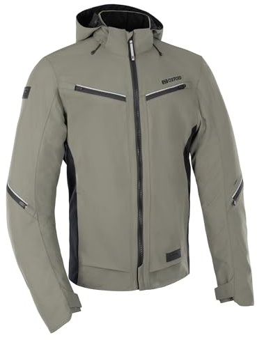 Oxford Mondial Street Mens Motorcycle Jacket Khaki Waterproof CE AA Certified D2D Textile Adventure Touring Motorbike Jackets Thermal Liner Breathable Protective Riding Multi Pockets Vents (Khaki,L)
