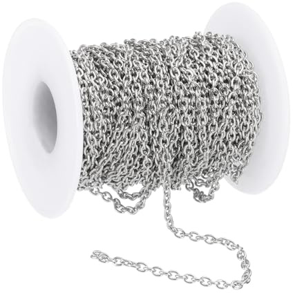 PATIKIL 10 m 304 rostfritt stål kabelkedjor, 3 mm bredd platta metallänkskedjor smycken rulle bulk-kedja för smyckestillverkning DIY-hantverk, silverton