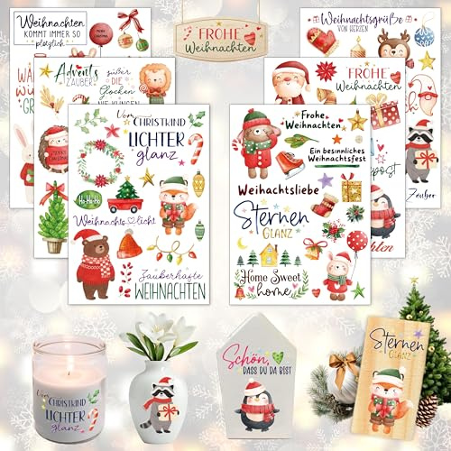 6 Stück A5 Rub On Sticker Folie Transferaufkleber Weihnachtstiere | für Möbel, Glas, Holz, Scrapbooking, DIY Basteln Deko (Weihnachten IV)