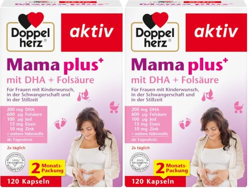 Doppelherz Mama plus mit DHA + Folsäure - wichtige Nährstoffe für Frauen mit Kinderwunsch, in der Schwangerschaft und in der Stillzeit - 120 Kapseln (Packung mit 2)