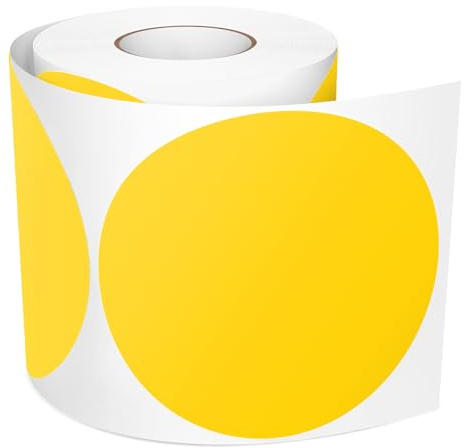 Meitaat 300 Piezas Pegatinas Redondas Amarillas Gomets Circulares 100 mm Etiquetas Adhesivas de Puntos en Vinilo Impermeables y Resistente al Rasgado per Rollo