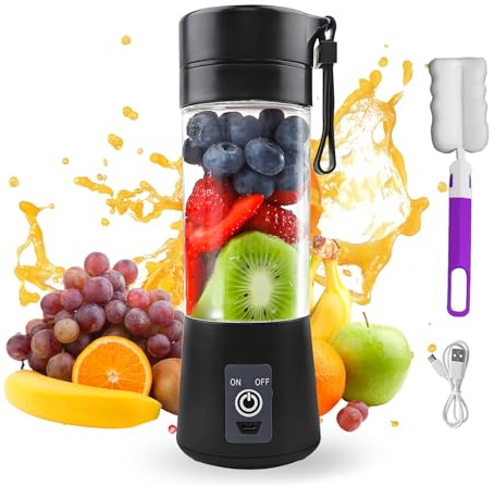 MeYuxg Mixeur Portable pour Smoothies, 400 ML Mini Blender avec 6 Lames en Acier Inoxydable, Smoothie Mixer Rechargeable Type-C avec Couvercle à Poignée, pour les Cuisines de Voyage(400ML, Noir)