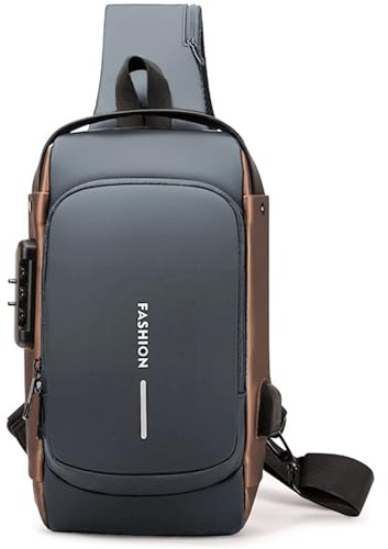Stöldskydd crossbody sling väska med USB-laddning, bröstväska, axelväska för män kvinnor