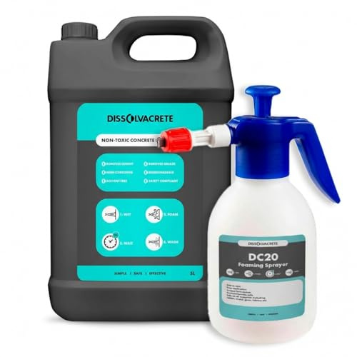 Dissolvacrete 5L Concrete Remover + Foam Sprayer Kit - Acid-Free, Non-Toxic | Non-toxic, biodegradable formula built for machinery, mixers, tools and construction equipment