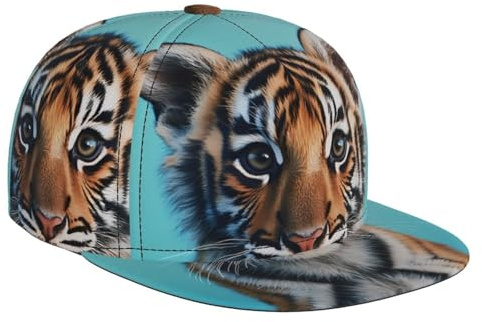 WZYWHJ Casquette de baseball élégante à bord plat imprimé tigre sur fond bleu évacuation de l'humidité et respirante adaptée pour un usage quotidien, le sport et les voyages