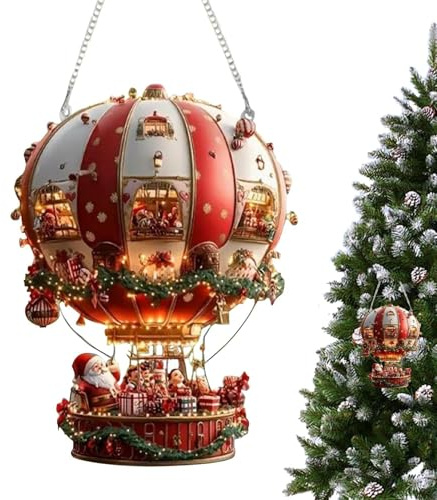 Ornamenti natalizi a forma di mongolfiera, in acrilico 2D, con motivo a fiamma simulata, decorazione in acrilico con Babbo Natale, da appendere, per la cattura della luce del sole, per giardino