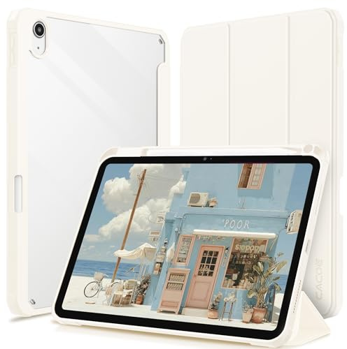 CACOE Cover Compatibile con iPad A16 11a Generazione Retro Trasparente | Custodia Compatibile con iPad A16 11 2025 / iPad 10a Generazione 10.9 2022 (A2757/A2777) con Portapenne,Blanco Crema