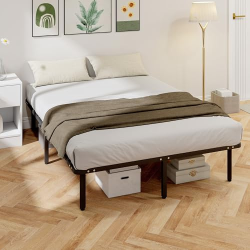 HOMCOM Cadre de lit 140x190cm Sommier à Lattes en Bois Massif et Pied Noir