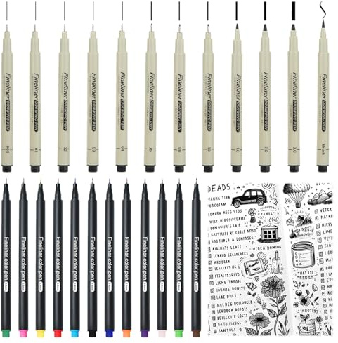 Kalligraphie Set,12er-Pack Kalligraphie Stifte,Schwarz Handlettering Stifte,Wasserfest Und Schnelltrocknend,Zum Skizzieren,Illustrieren Und Technischen Zeichnen,Enthält 12 Farbige Kalligrafiestifte