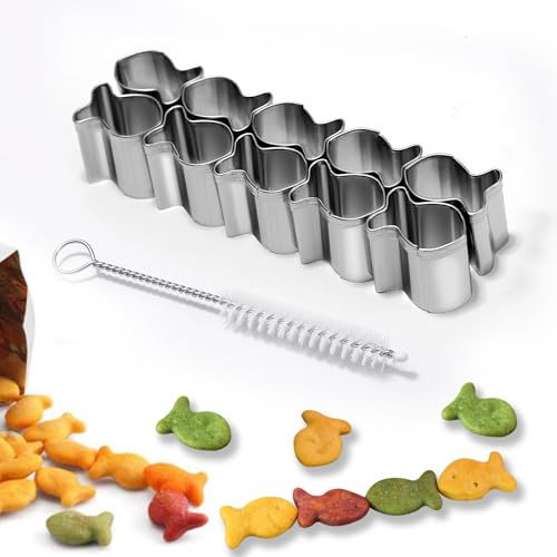 SurgeHai Goldfish Cracker Cutters 2 PCS, Mini Cookie Cutters 304 Stainless Steel Food Safe Grade, Single-Row Goldfish Cutters Designed, Come with Cleaning Brush, Easy To Clean (2)