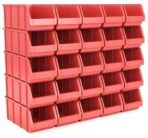 15 Stapelboxen Größe 4 Rot – Robuste Lagerboxen 335×209×152mm für Werkstatt, Schrauben & Kleinteile – Sichtlagerkästen stapelbar