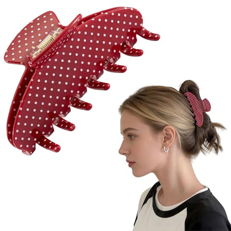 Große Acetat-Haarklammer (10 cm) mit rotem Punkte-Muster – Rutschfeste Claw Clip für Damen, ideal für Dutt, Hochsteckfrisur & Pferdeschwanz