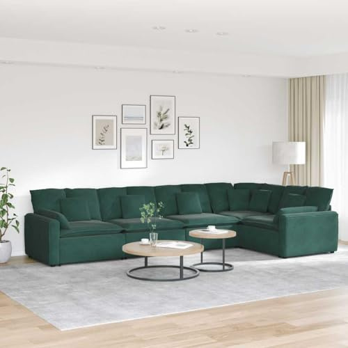 Owoxanthellate Modulares Ecksofa Samt Dunkelgrün 417x217x64 cm Komfortable Wohnlandschaft mit Metallrahmen Modernes Design Robust für Wohnzimmer Schlafzimmer Büro Lounge