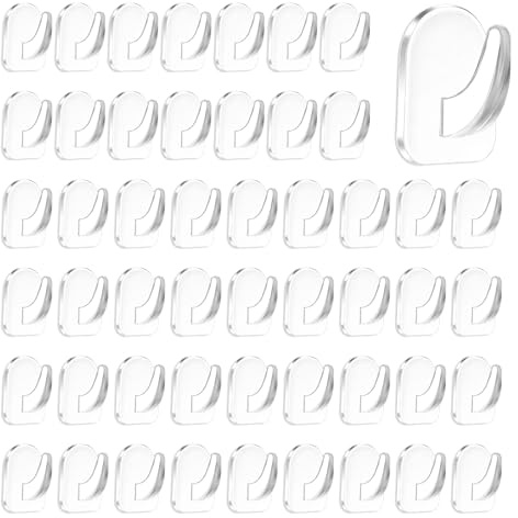 50 Pcs Self Adhesive Hooks Plastic Clear Stick On Small Sticky Wall Hook Transparent Strong Adhesive with Non Marking Sticker No Nails for Bedroom Kitchen Bathroom Office Closet Hanging Coat Cloth
