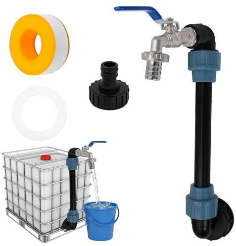 IBC Tank Auslaufhahn Set – 25 cm Höhenverstellbarer Wasserhahn mit 3/4 Kugelhahn, Komplettset für 1000L IBC Container, Regentonnen & Wassertanks, Robustes Zubehör