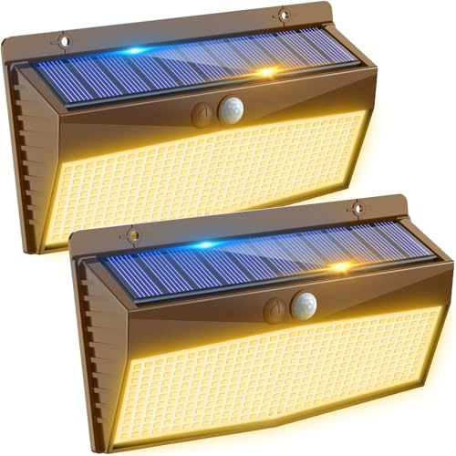 Peasur 368LED Lampada Solare da Esterno con Rilevatore di Movimento, 3 Modalità di Faretto Solare, Impermeabile Luce LED Solare per Esterno, Illuminazione per Muro, Giardino, Garage, Cortile, Bianco