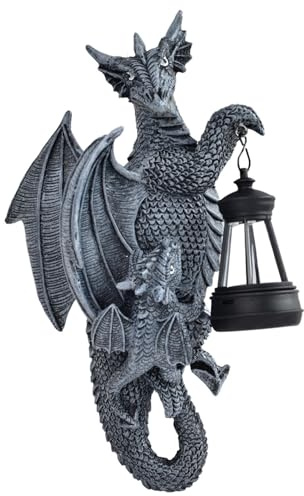 Bemonew Statue de jardin en forme de dragon, statues de jardin solaires étanches pouvant contenir une petite lanterne fantastique décoration dragon pour balcon, cour, terrasse, extérieur