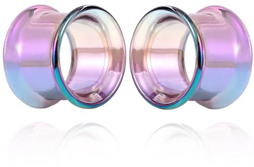 Vankula Ear Tunnels Flesh Stretcher Double Flared Plugs Gauges Glass Ears Piercing Stretching Jewelry for Men Women 10mm(00G) Colorfull