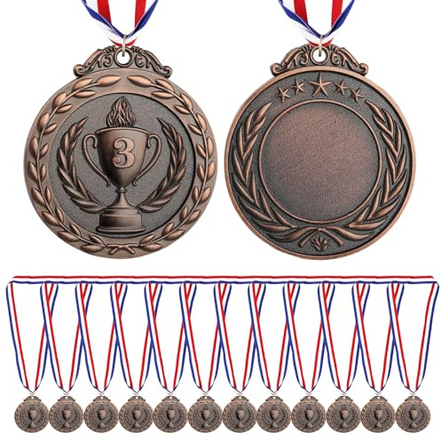 Wyngee 12-teiliges Set Goldener Metallmedaillen mit Schleife, Medaillen für Kinder, Erwachsene, Schüler, Sportler, Siegermedaillen für Wettbewerbe, Sportveranstaltungen und Partydekoration