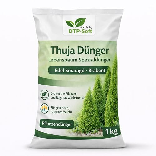 Thuja Dünger 1kg Koniferendünger - Lebensbaum Spezialdünger für Thuja Smaragd, Thuja Brabant und Thuja Edel - Heckendünger für dichte, kräftige und sattgrüne Hecken - für Garten, Zierpflanzen und Koni